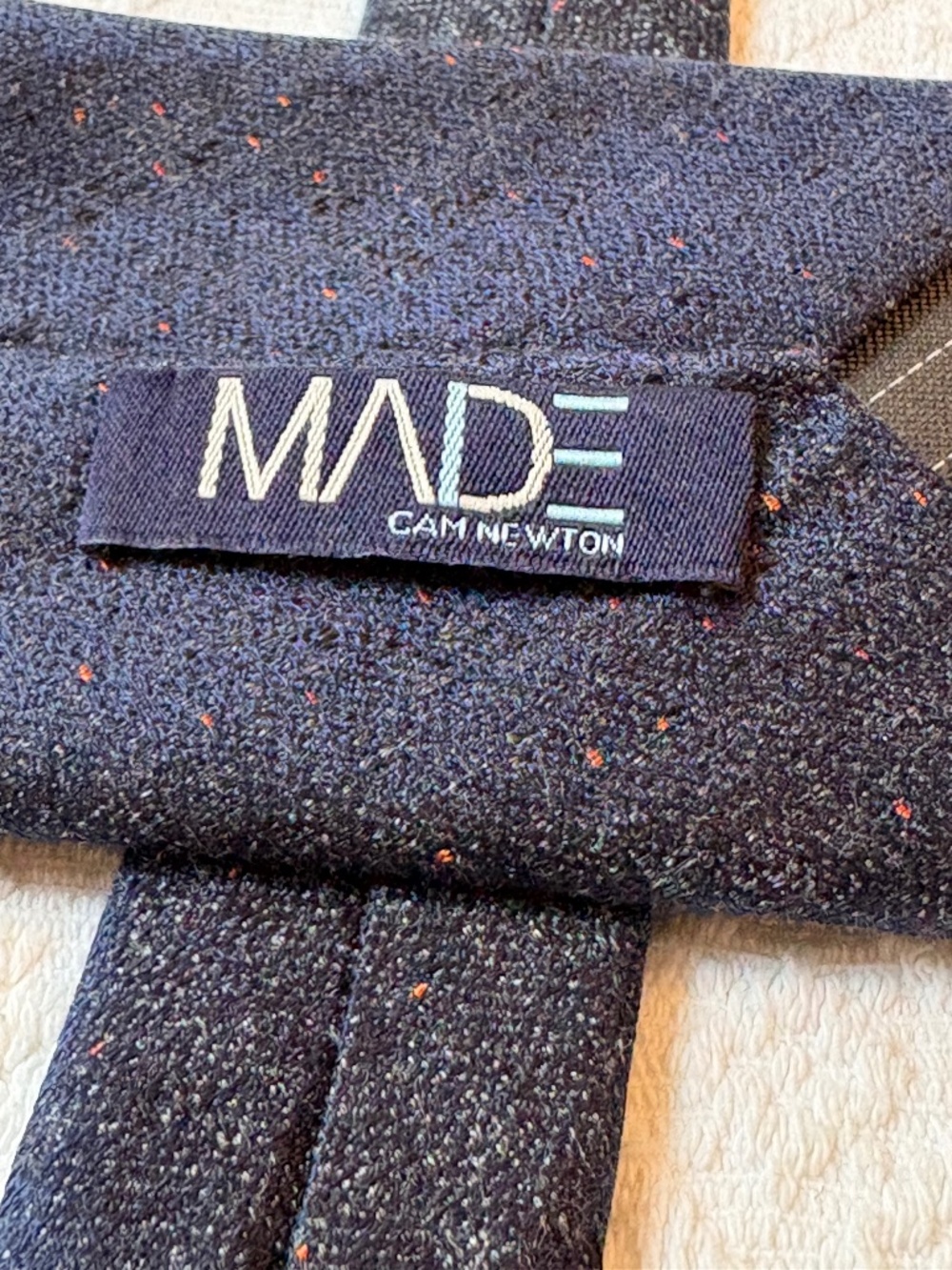 MADE Cam Newton Navy Blue Tweed Knit Silk Blend Necktie Skinny Tie